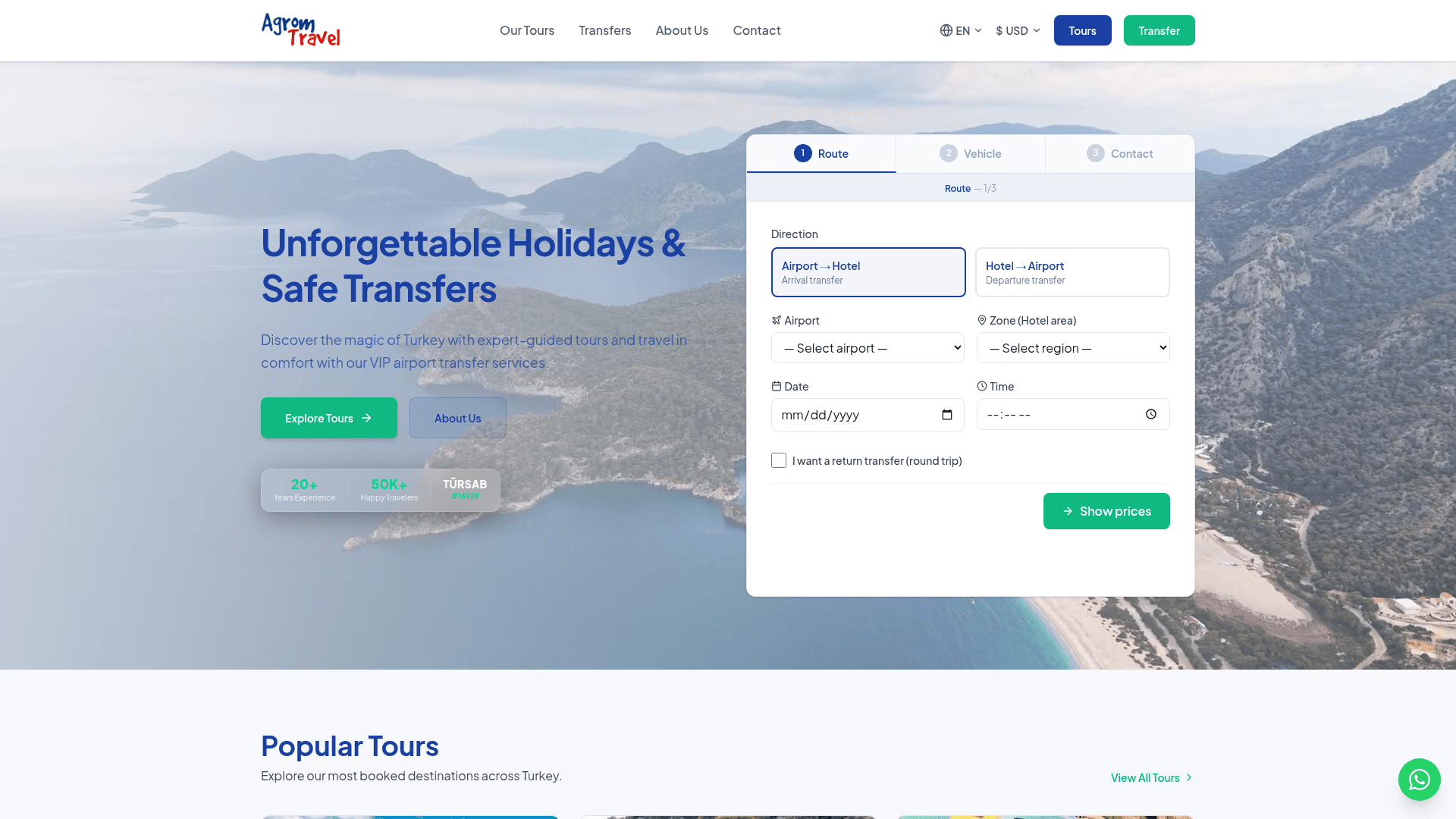 Agrom Travel tur ve transfer web sitesi ekran görüntüsü