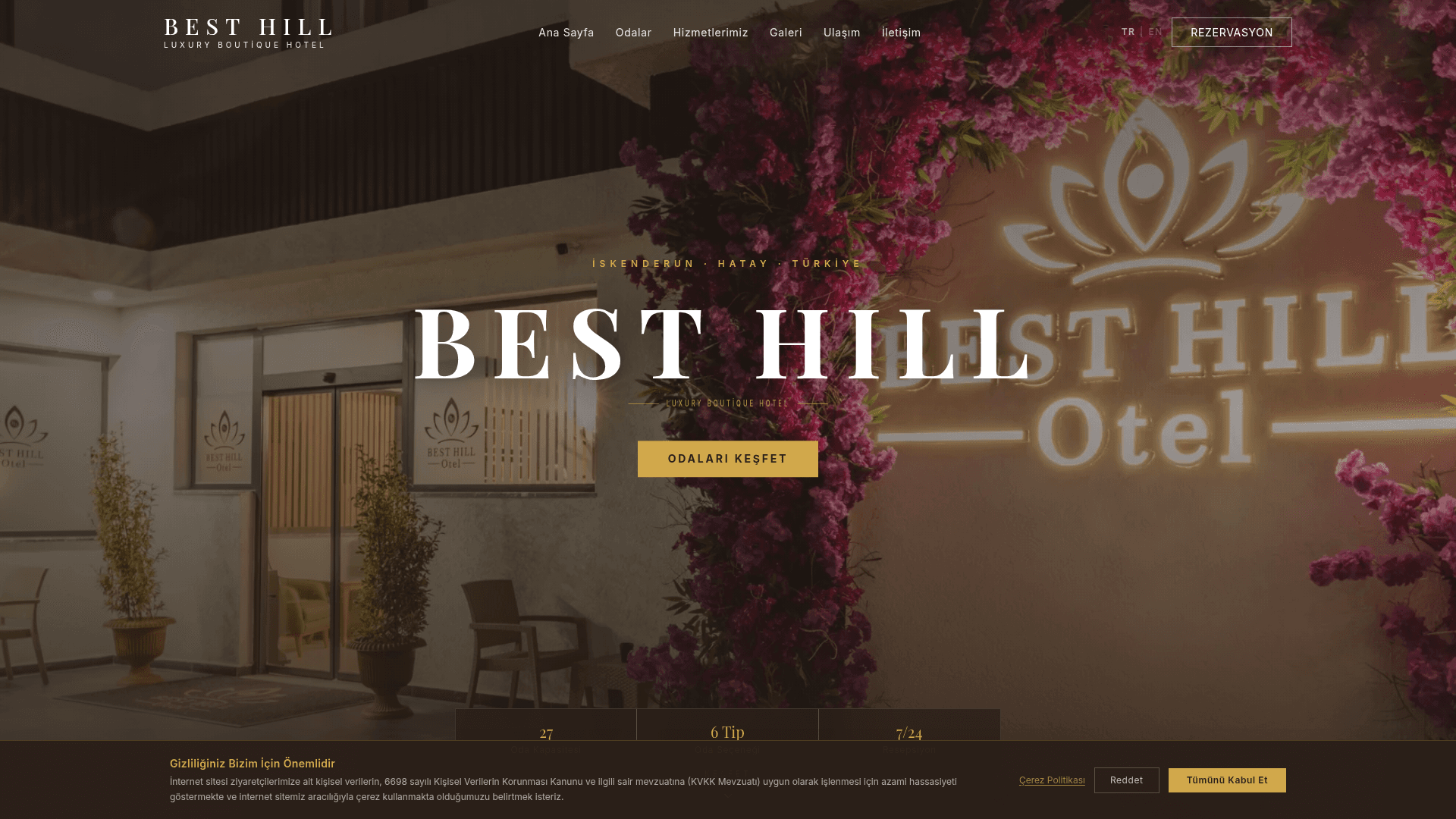 Best Hill Luxury Boutique Hotel web sitesi ekran görüntüsü
